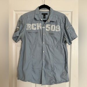 INC International Concepts Light Blue Short Sleeve Button-Up Shirt